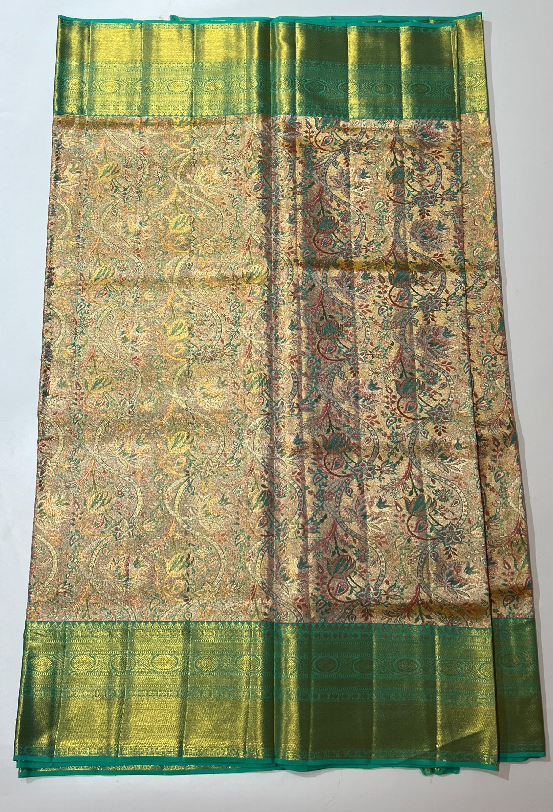 Golden and Green Kanjeevaram silk saree