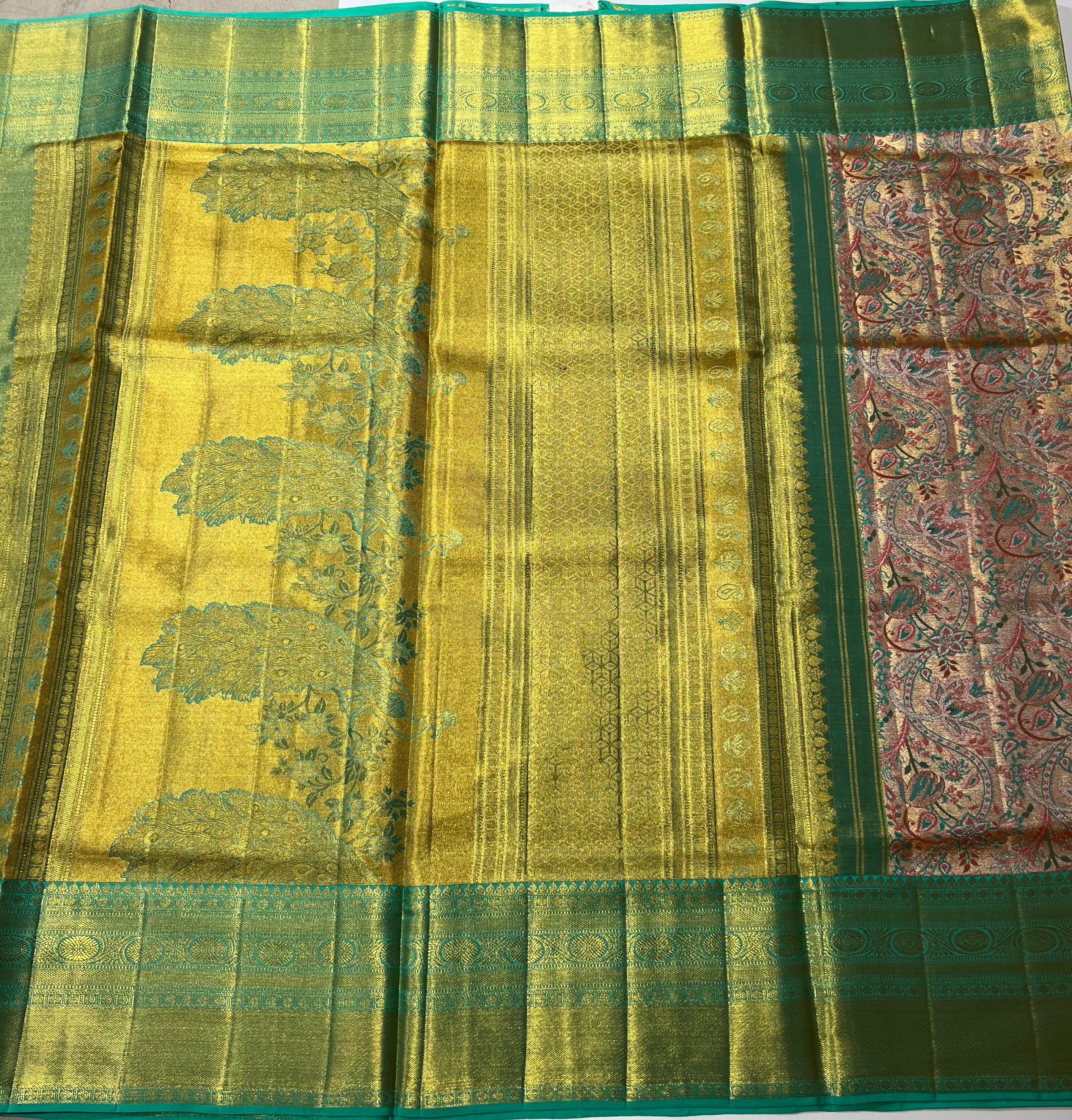 Golden and Green Kanjeevaram silk saree