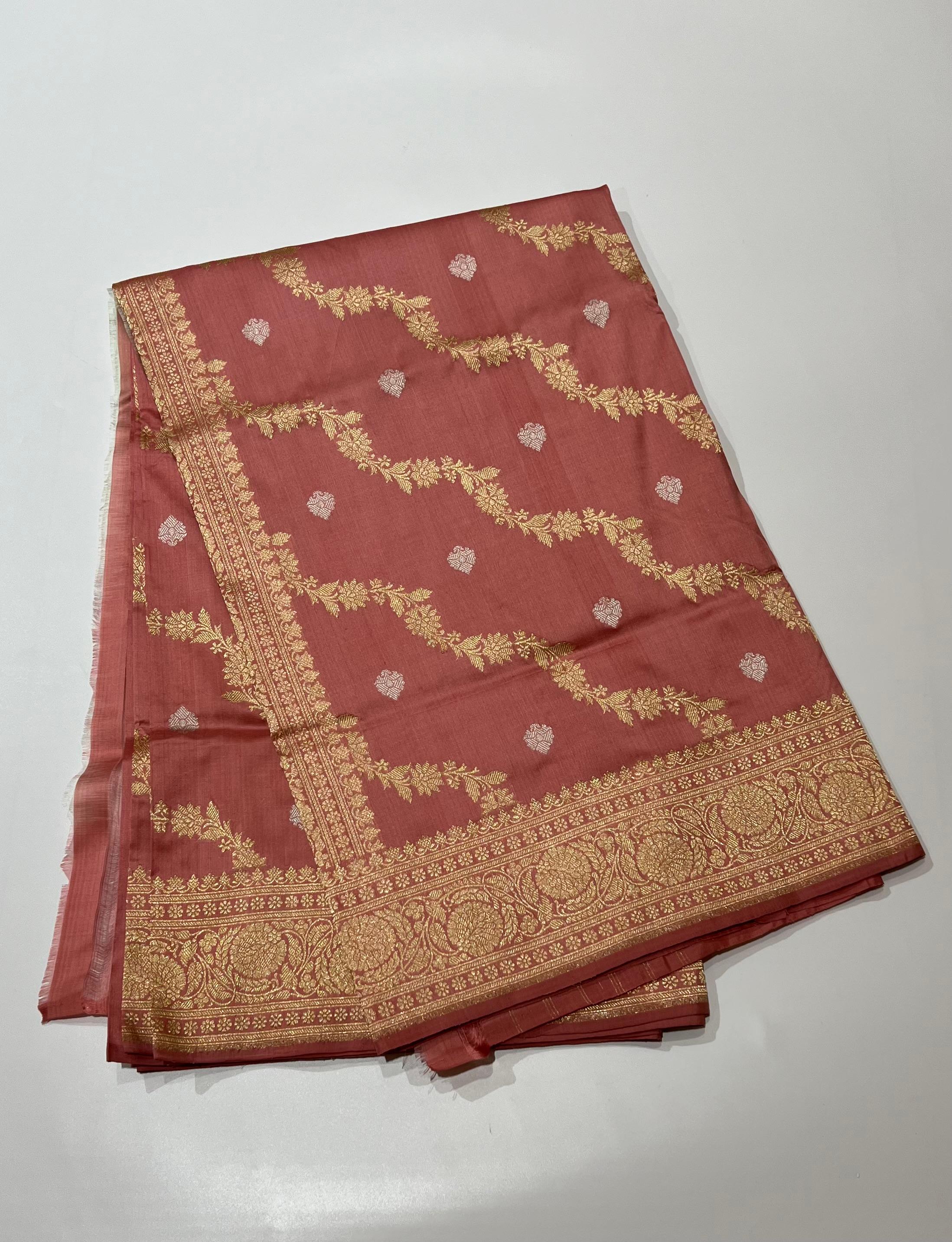 Peach Banarasi saree