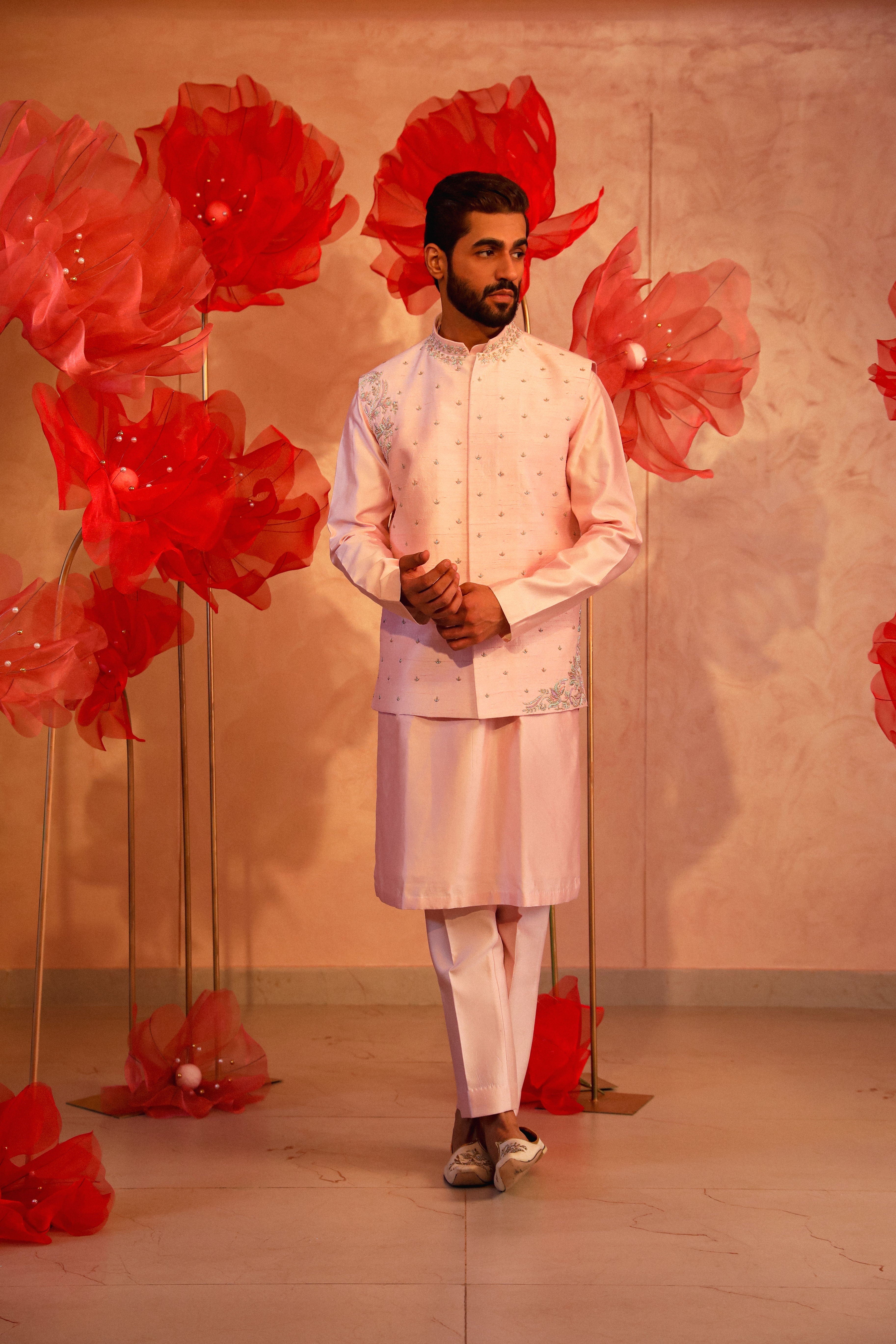 Pastel Pink Embroidered Bandi Set