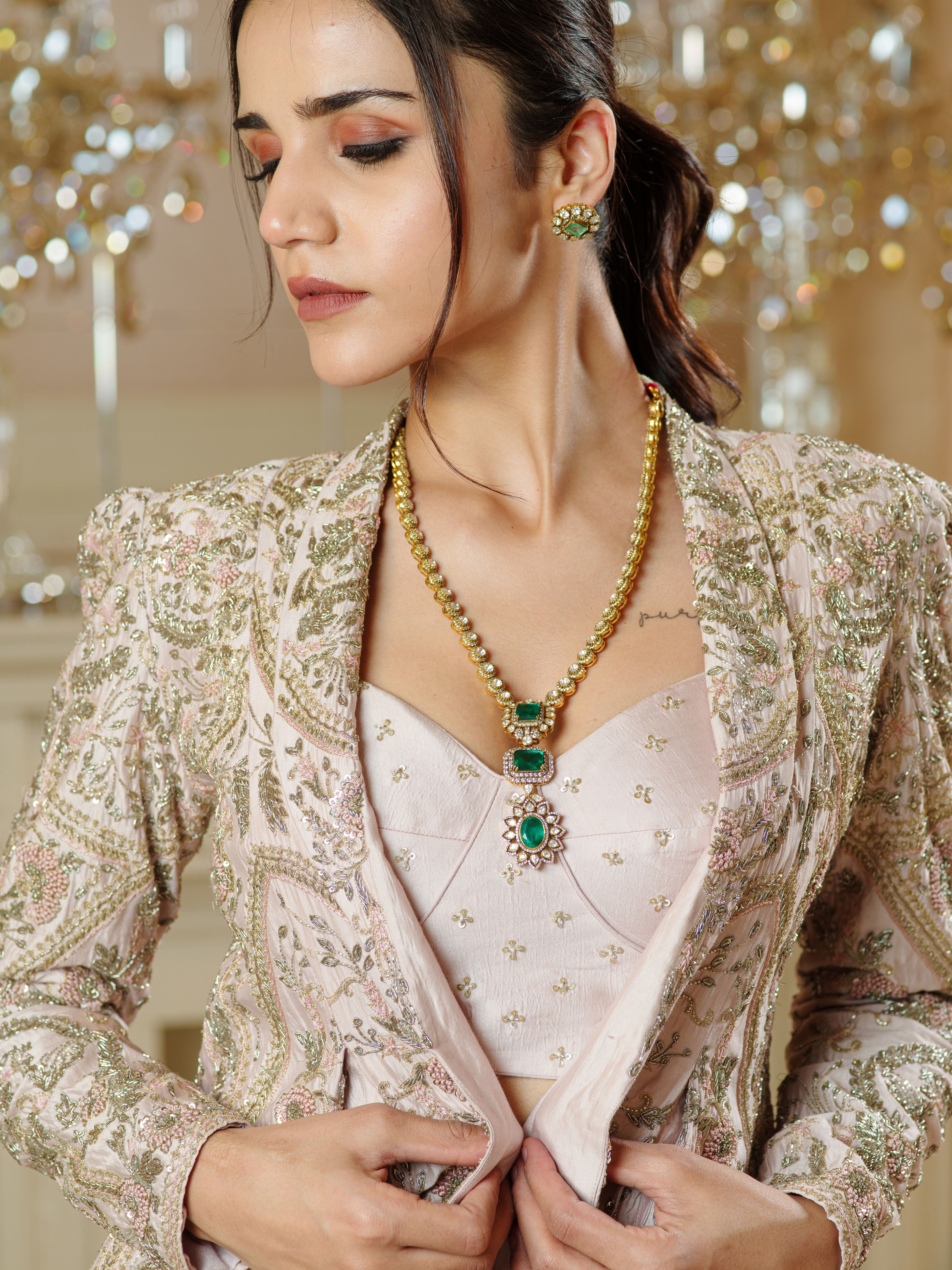 Alabaster Ivory Palazzo Set With embroidered Jacket