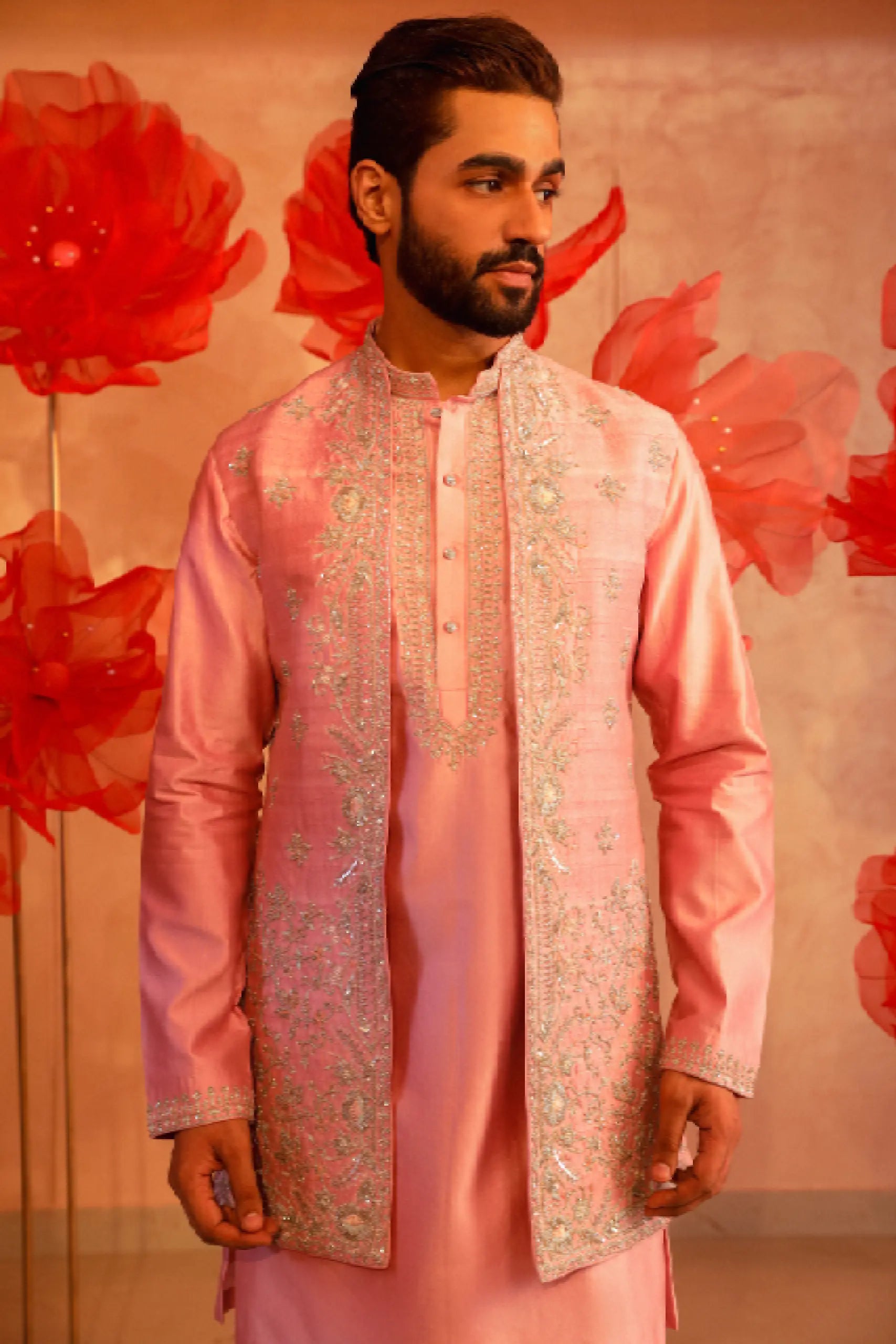 Pastel Pink Embroidered Bandi Set