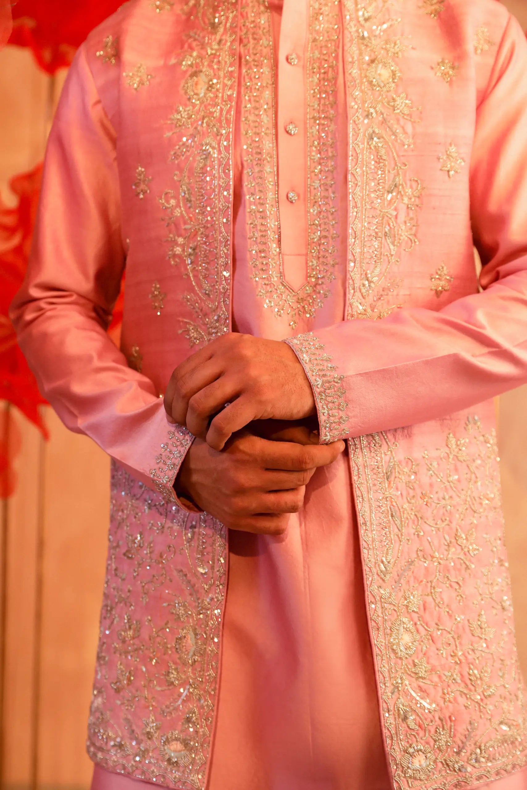 Pastel Pink Embroidered Bandi Set