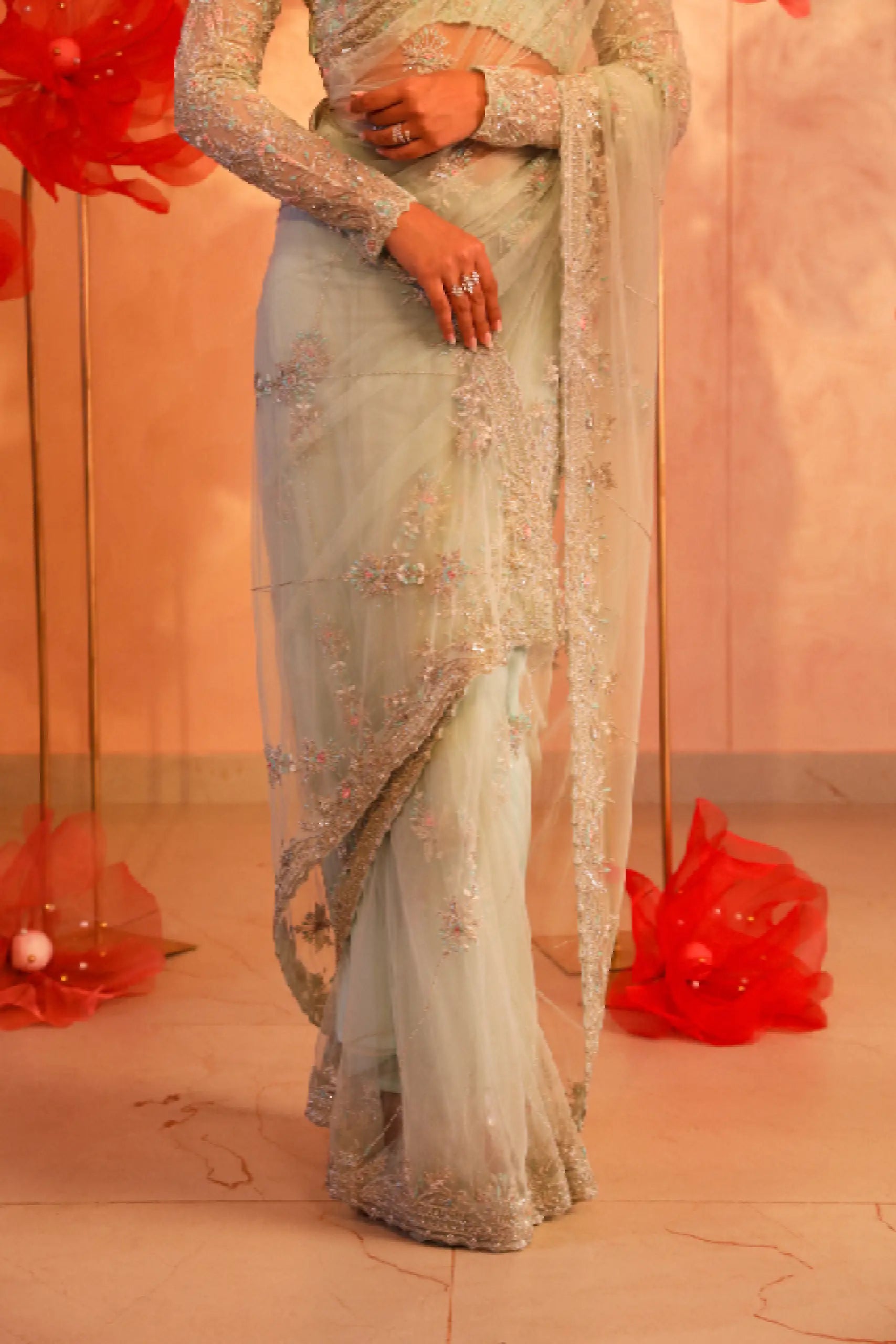 Siren Ice Blue Embroidered net Saree1