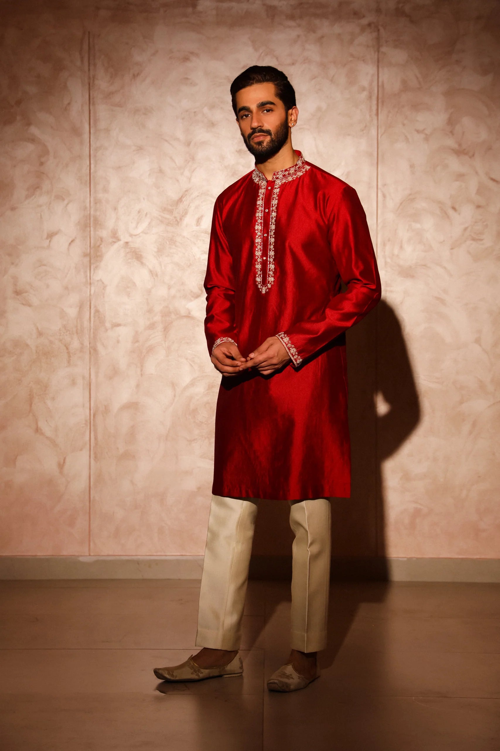 Maroon Embroidered kurta Set