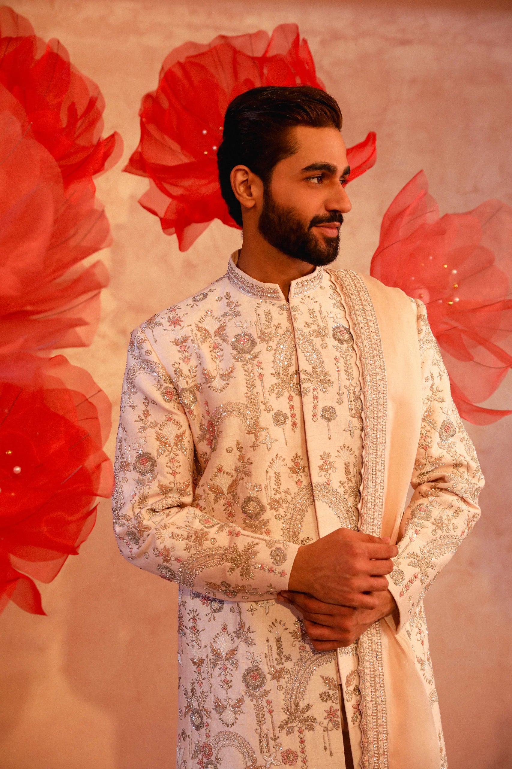 Calming Ivory Embroidered Sherwani