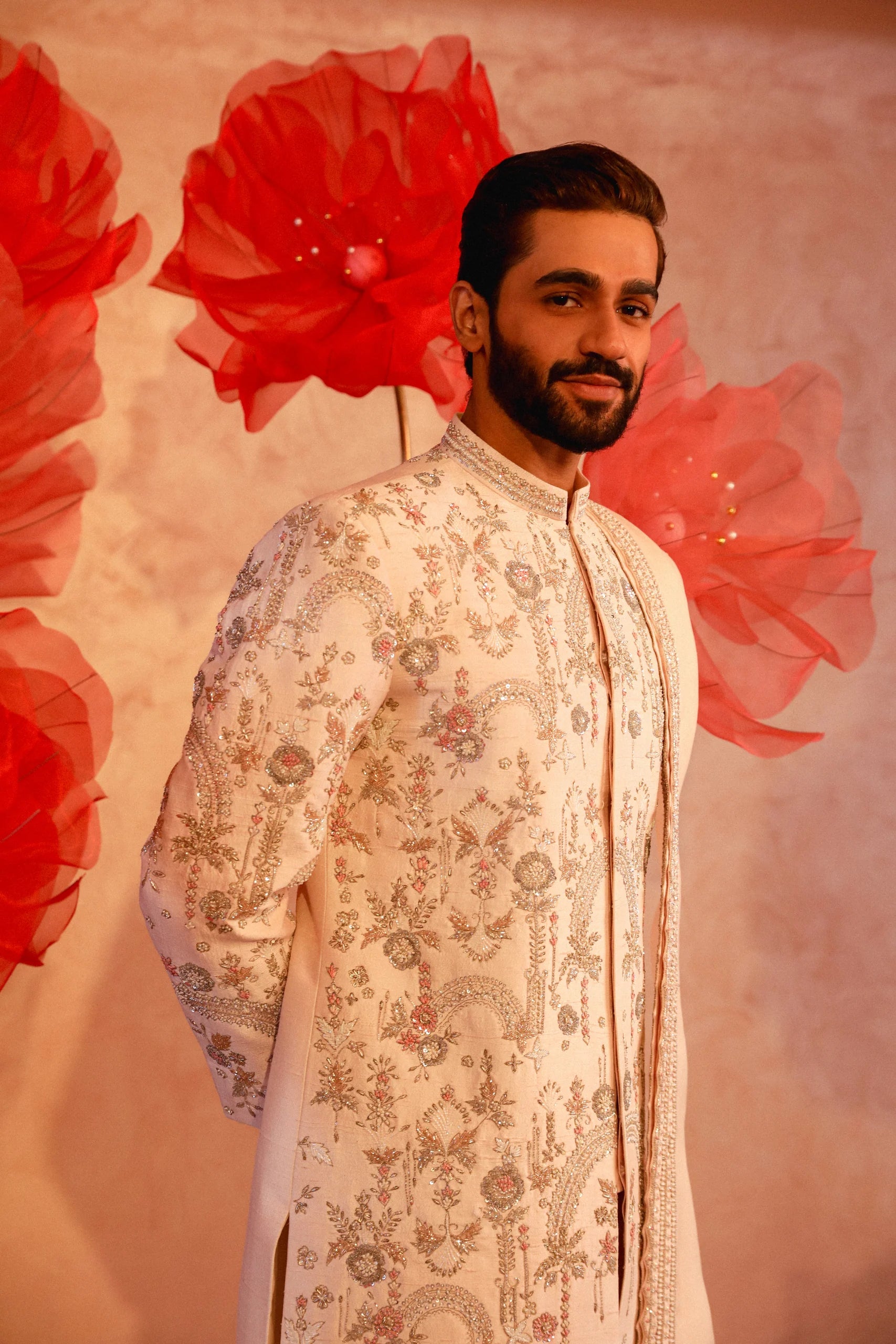 Calming Ivory Embroidered Sherwani