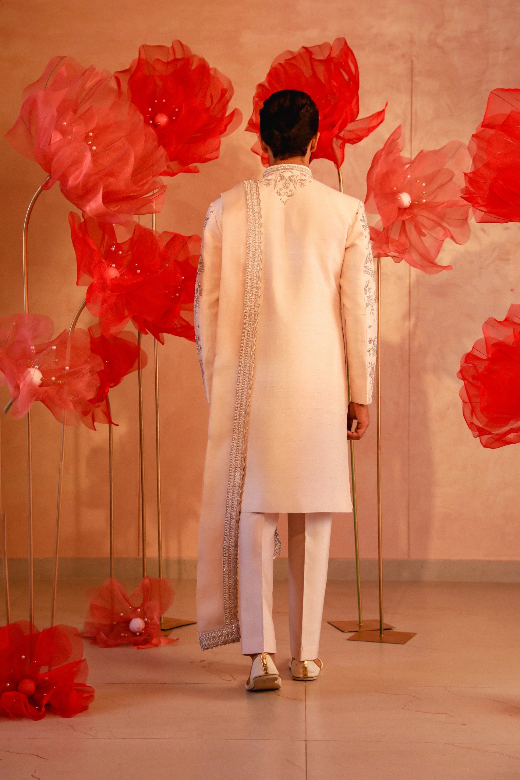 Calming Ivory Embroidered Sherwani