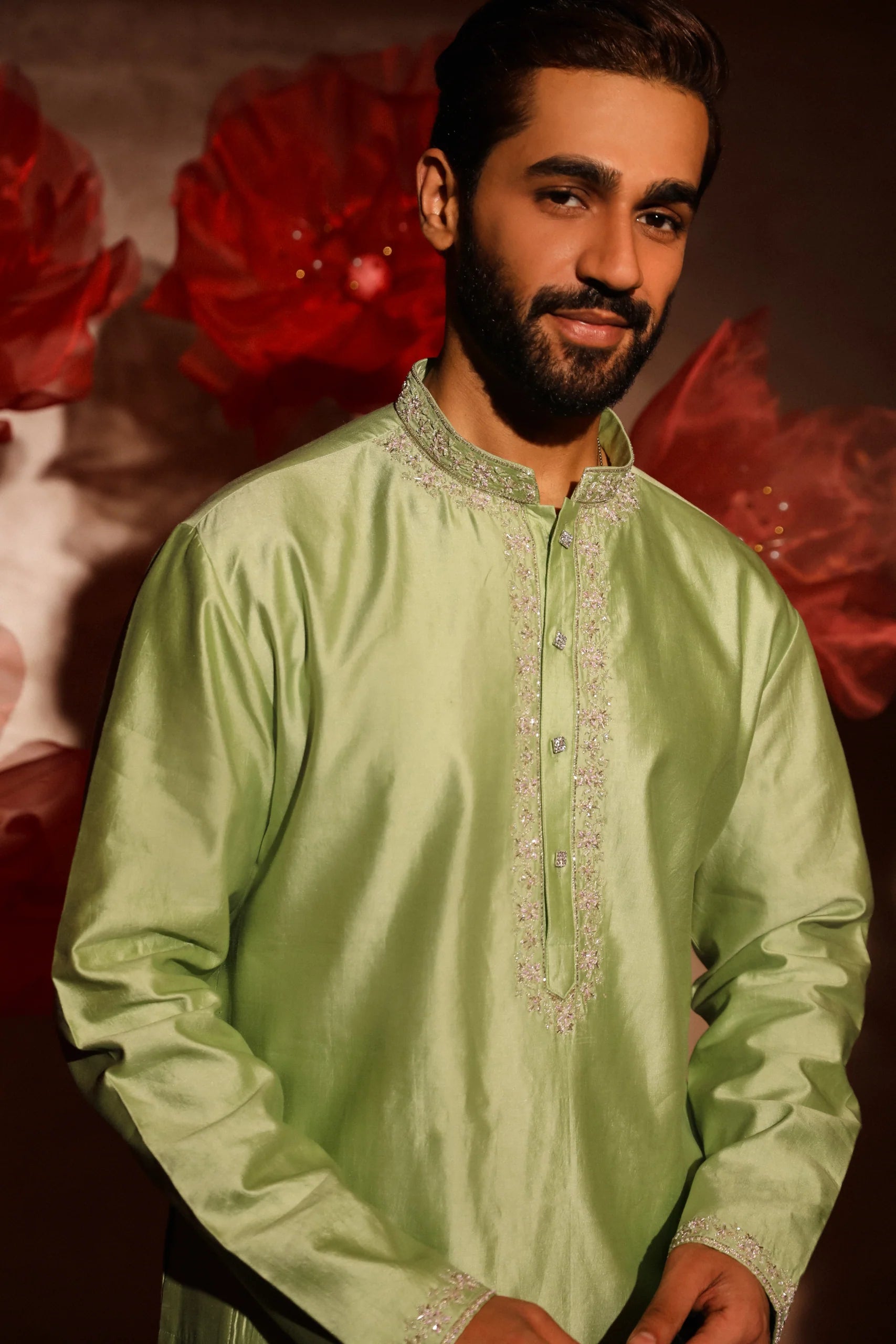 Green Embroidered kurta Set