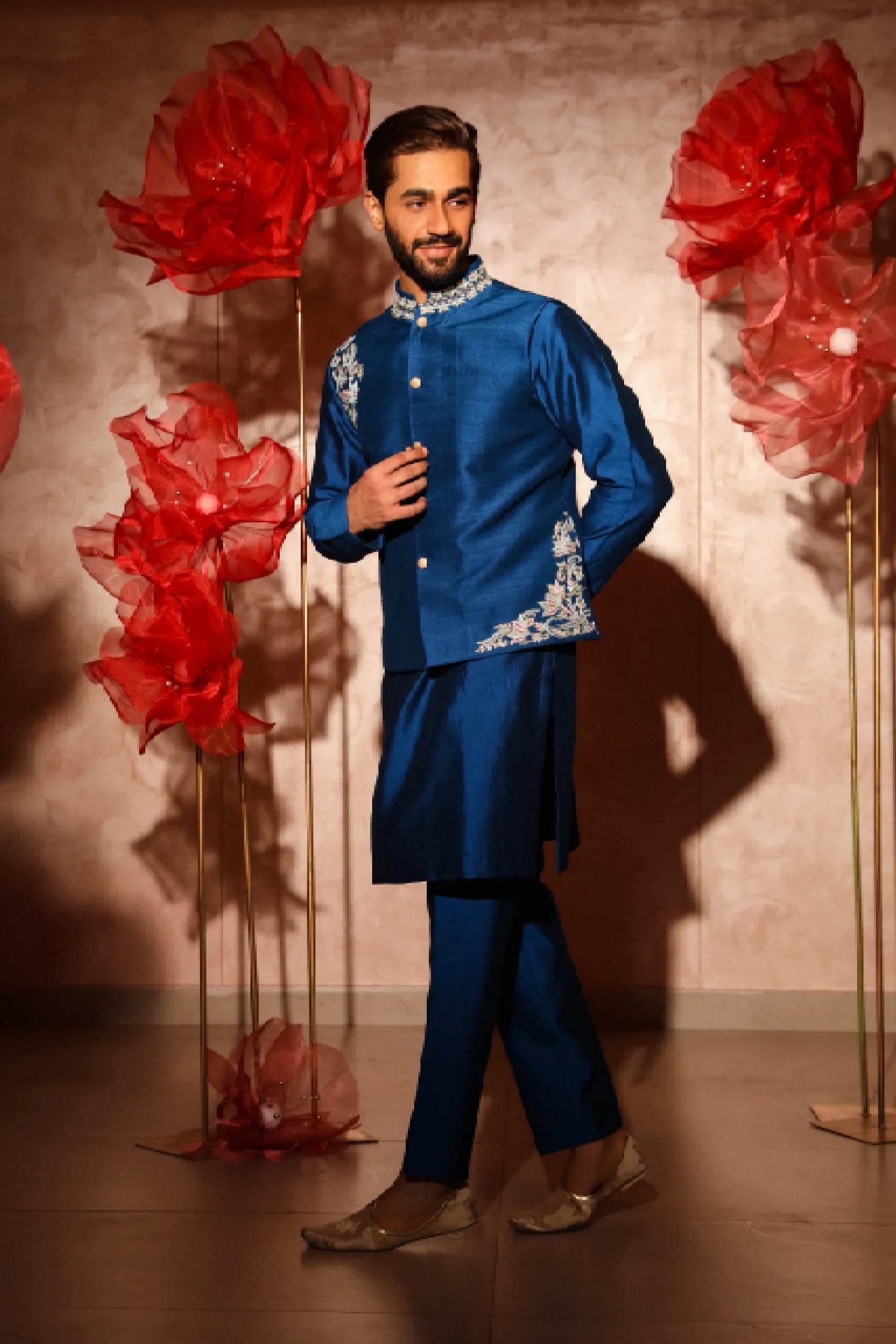 Royal Blue Embroidered Bandi Set