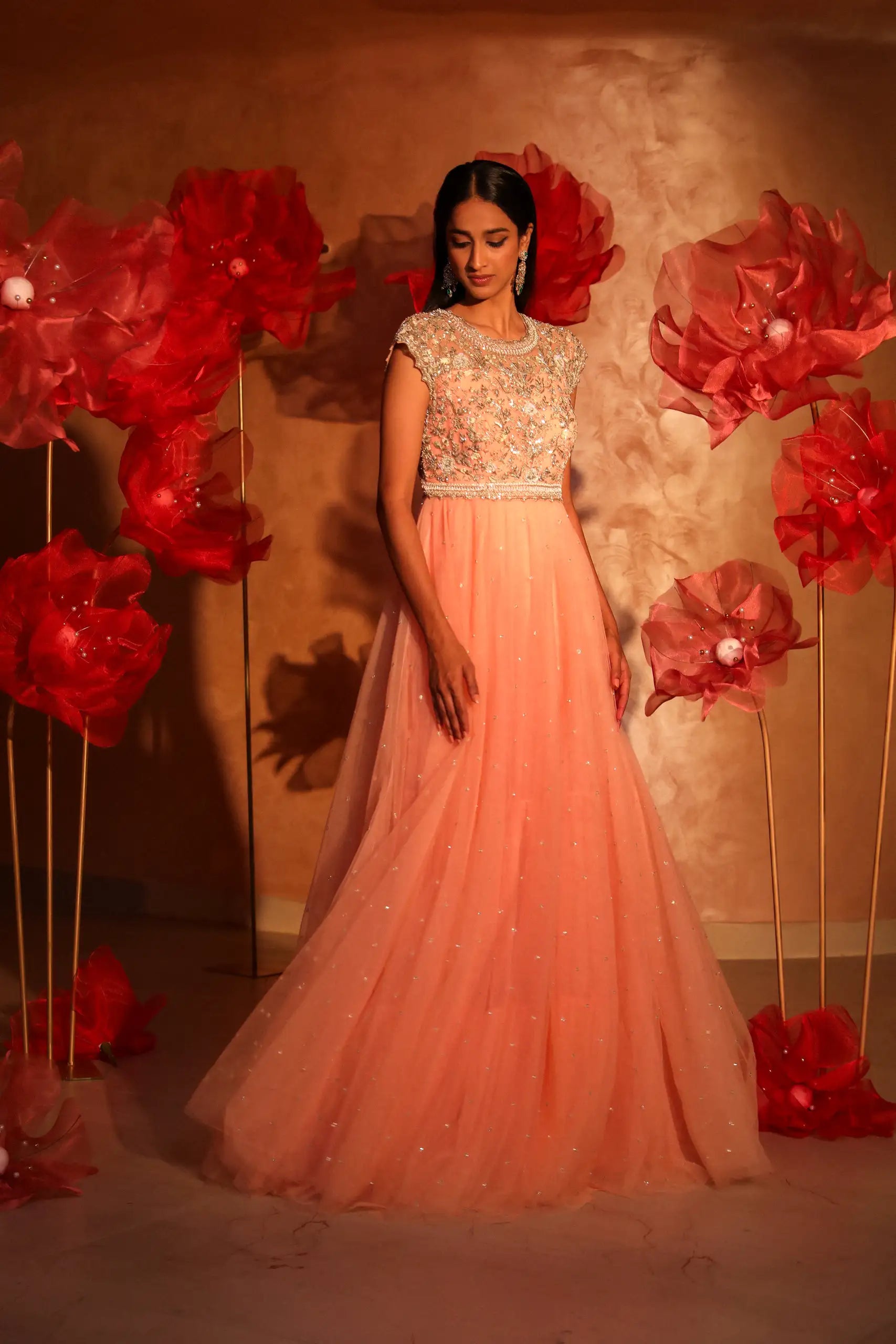 Peotic Peach Embroidered Gown