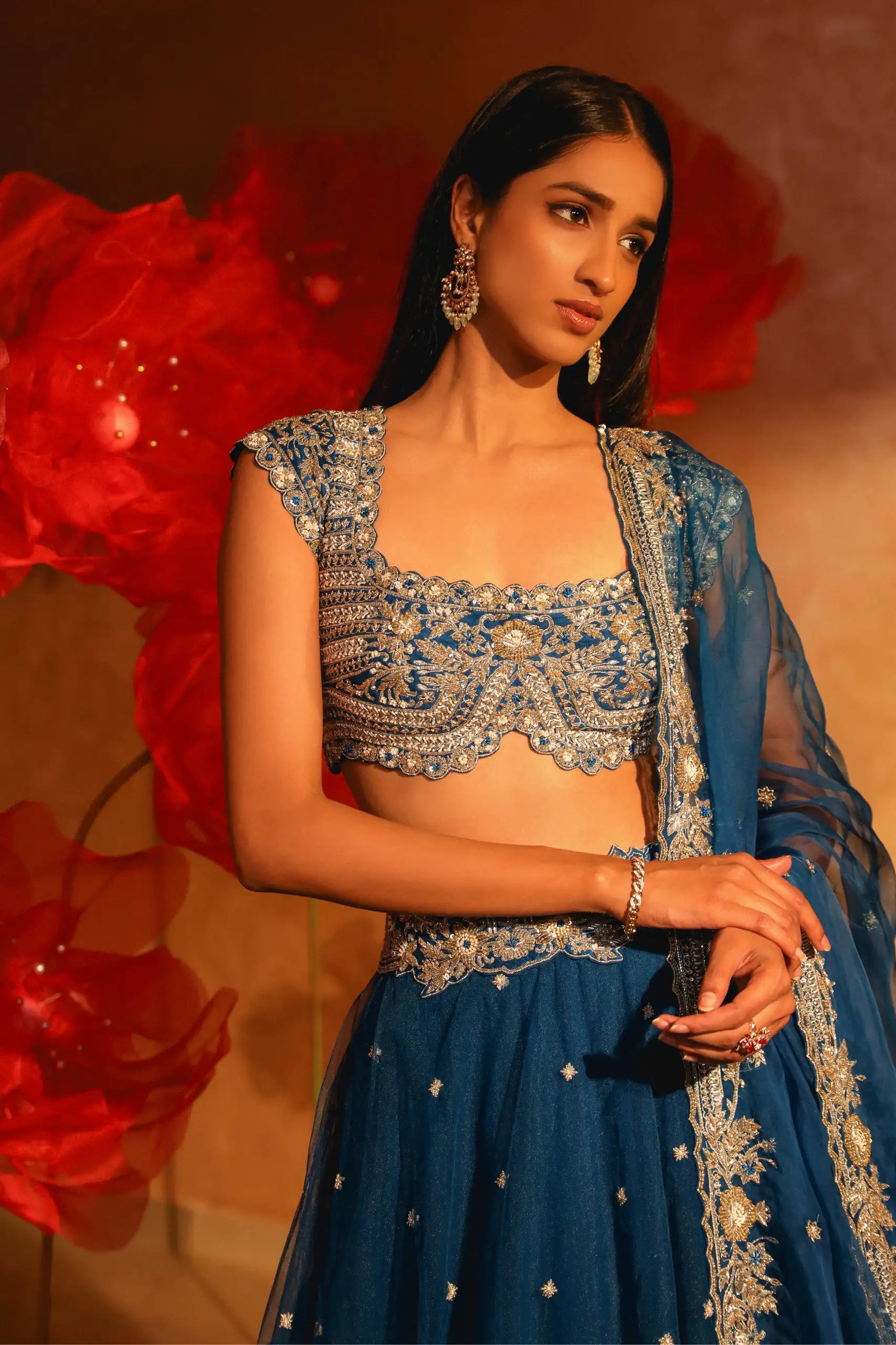 Elegant Teal Blue Lehenga Set