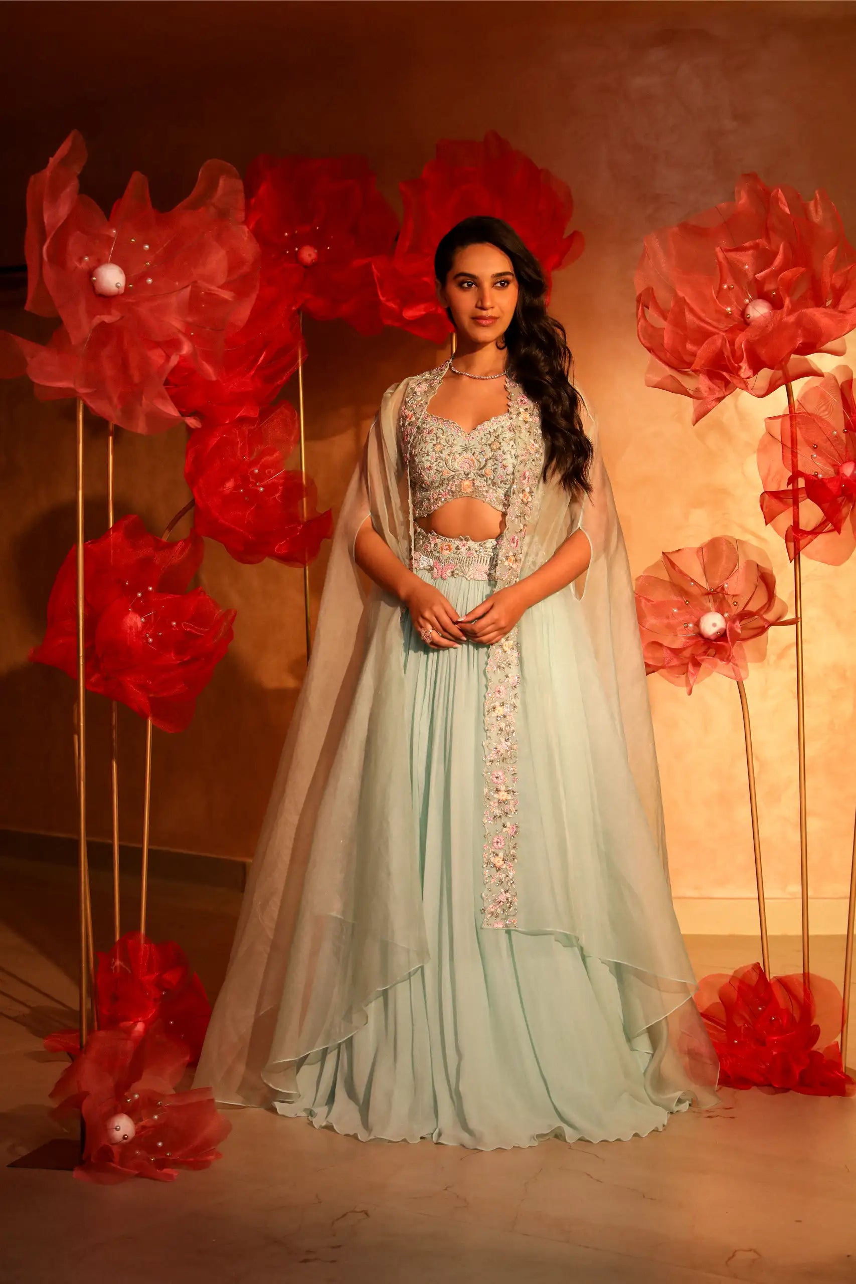 Calming Ice Blue Lehenga and Cape Set