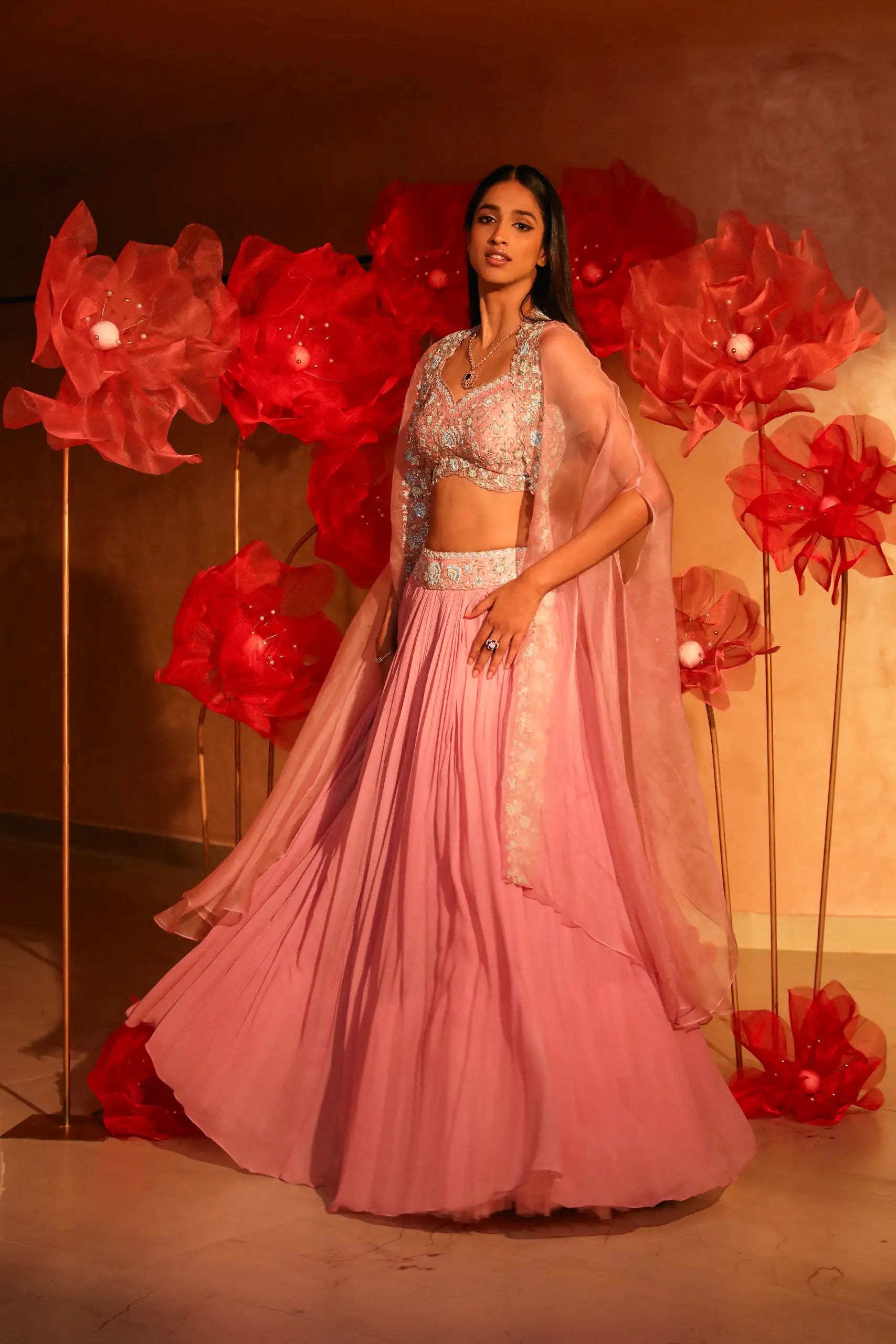 Calica Cameo Pink Lehenga and Cape Set