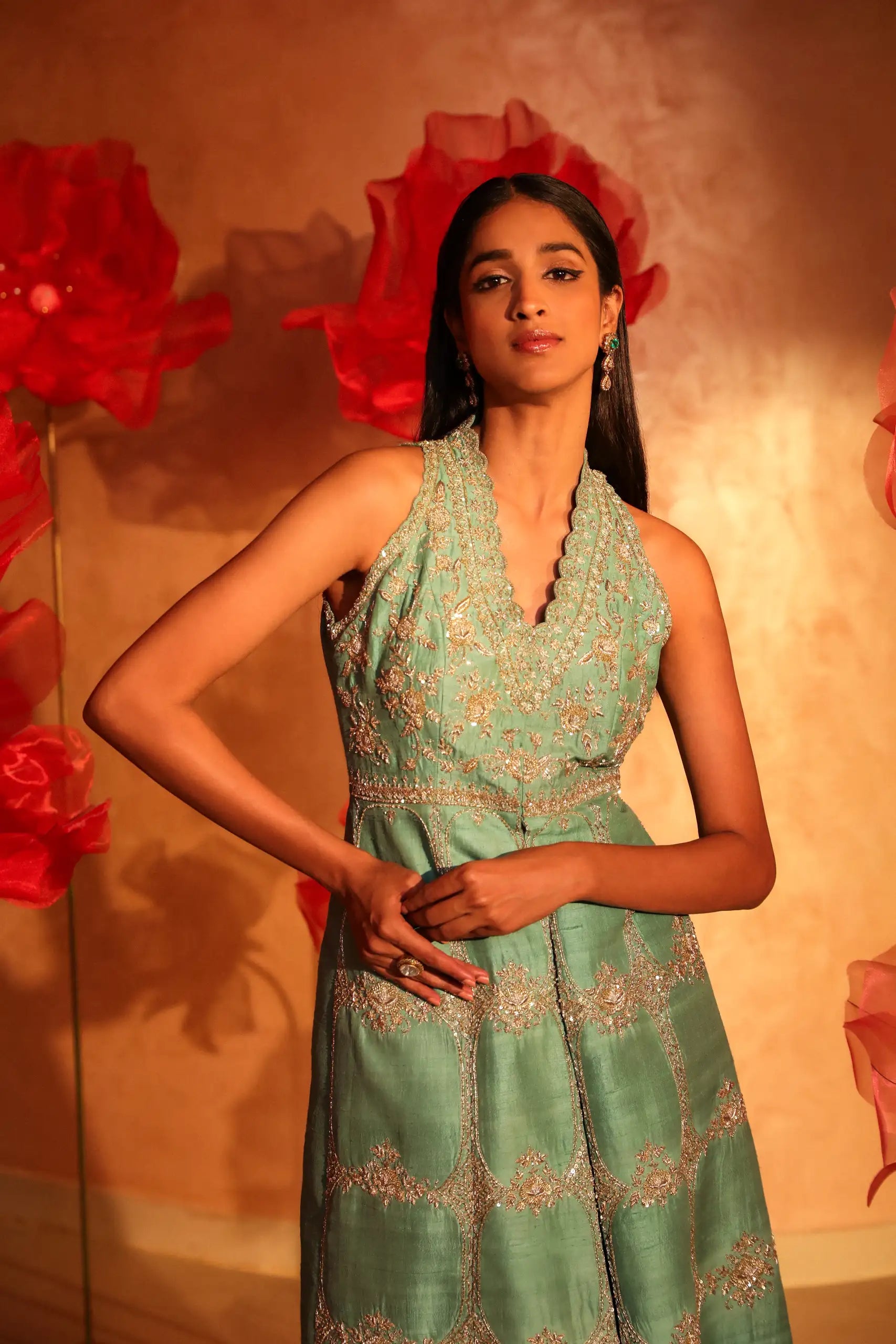 Ablaze Agate Green Embroidered Kurta Set