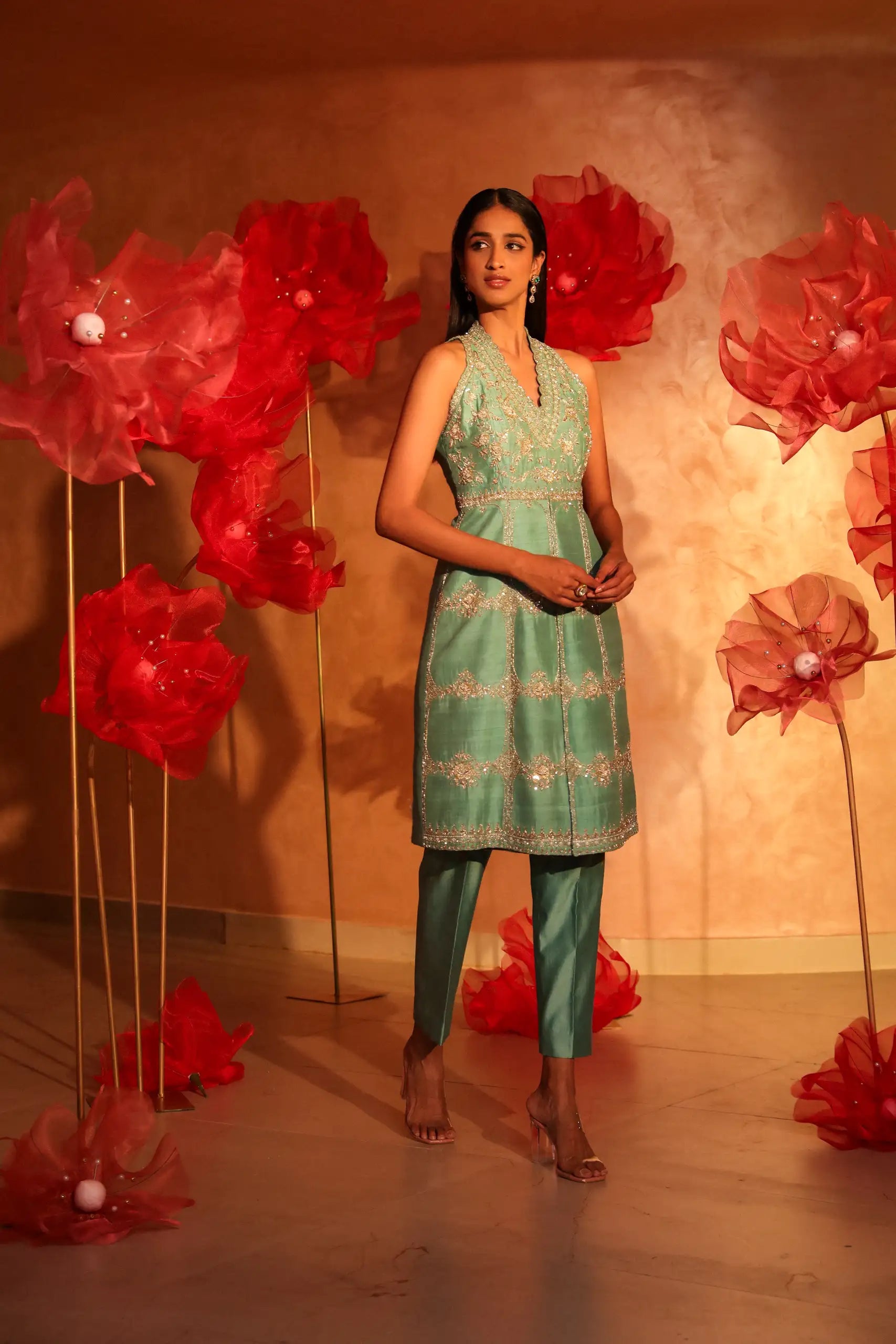 Ablaze Agate Green Embroidered Kurta Set