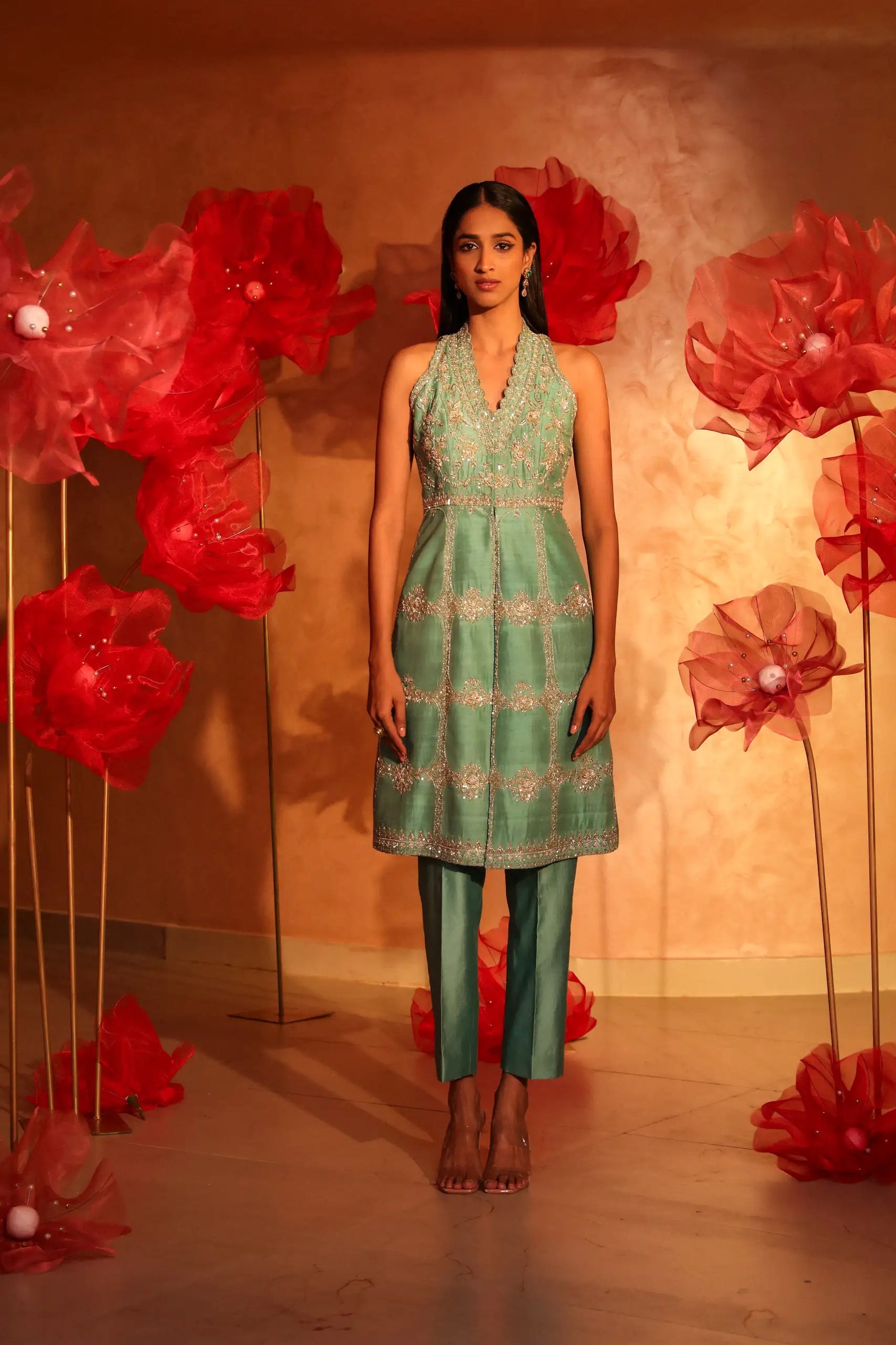 Ablaze Agate Green Embroidered Kurta Set