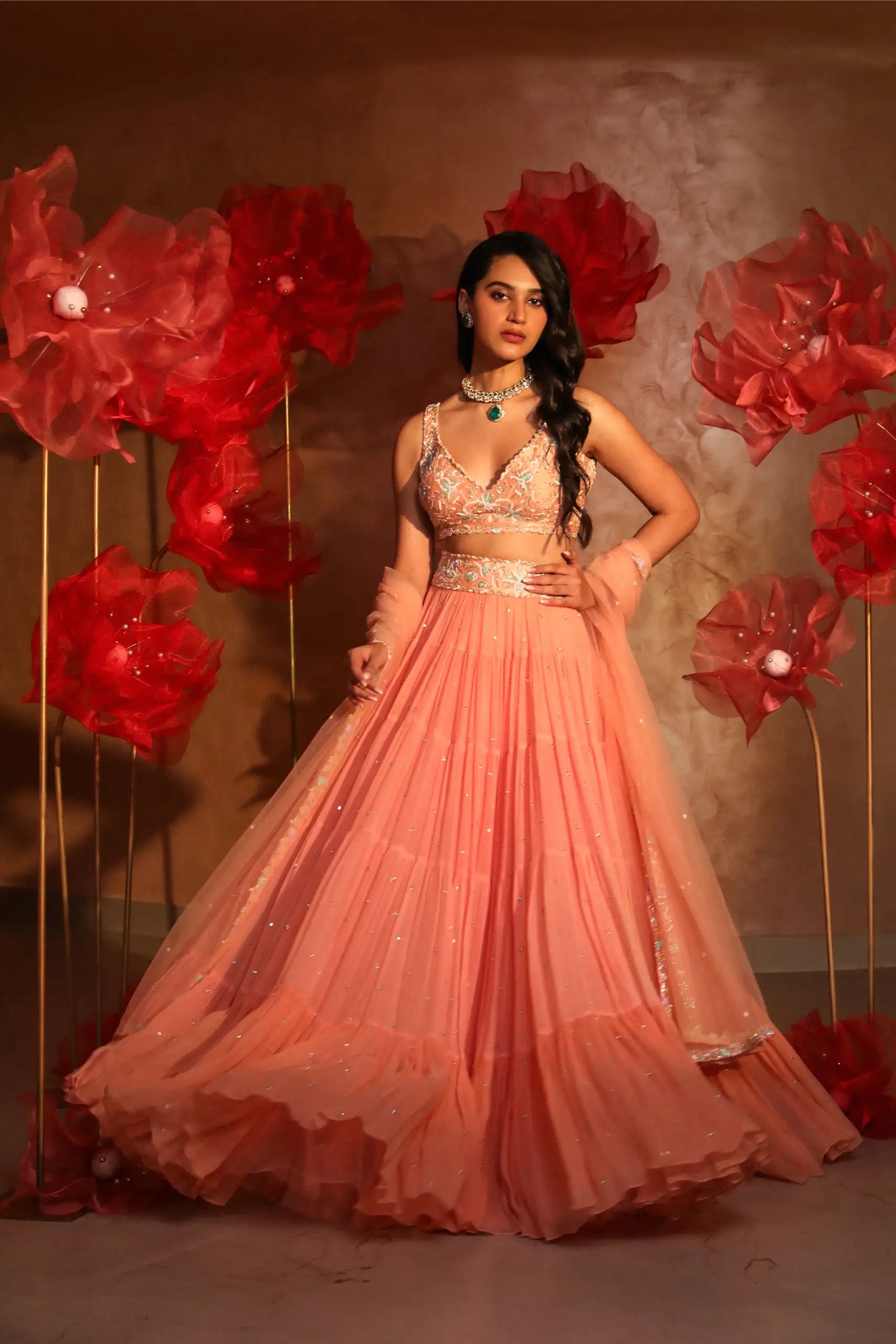 Pristine Peach Lehenga Set