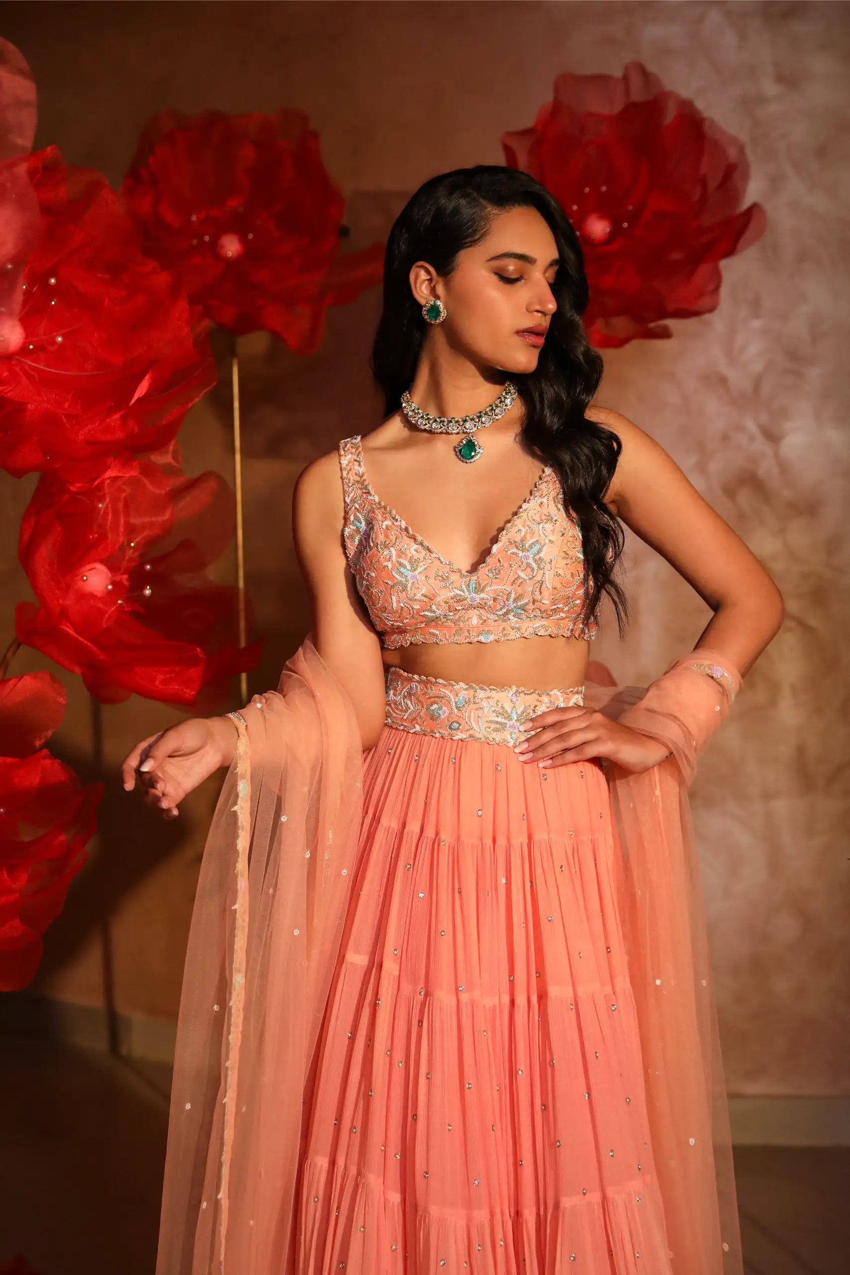 Pristine Peach Lehenga Set