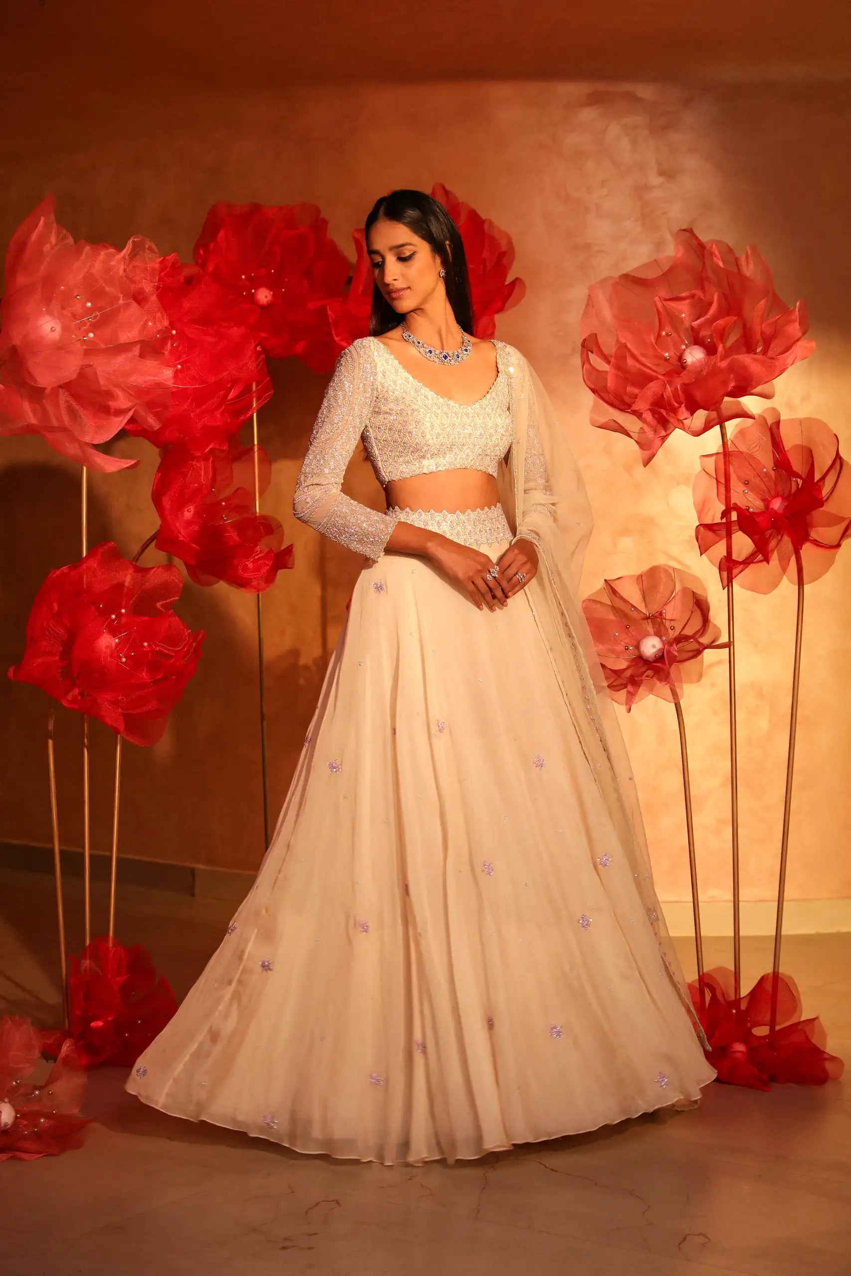 Glamarous Ivory Lehenga Set