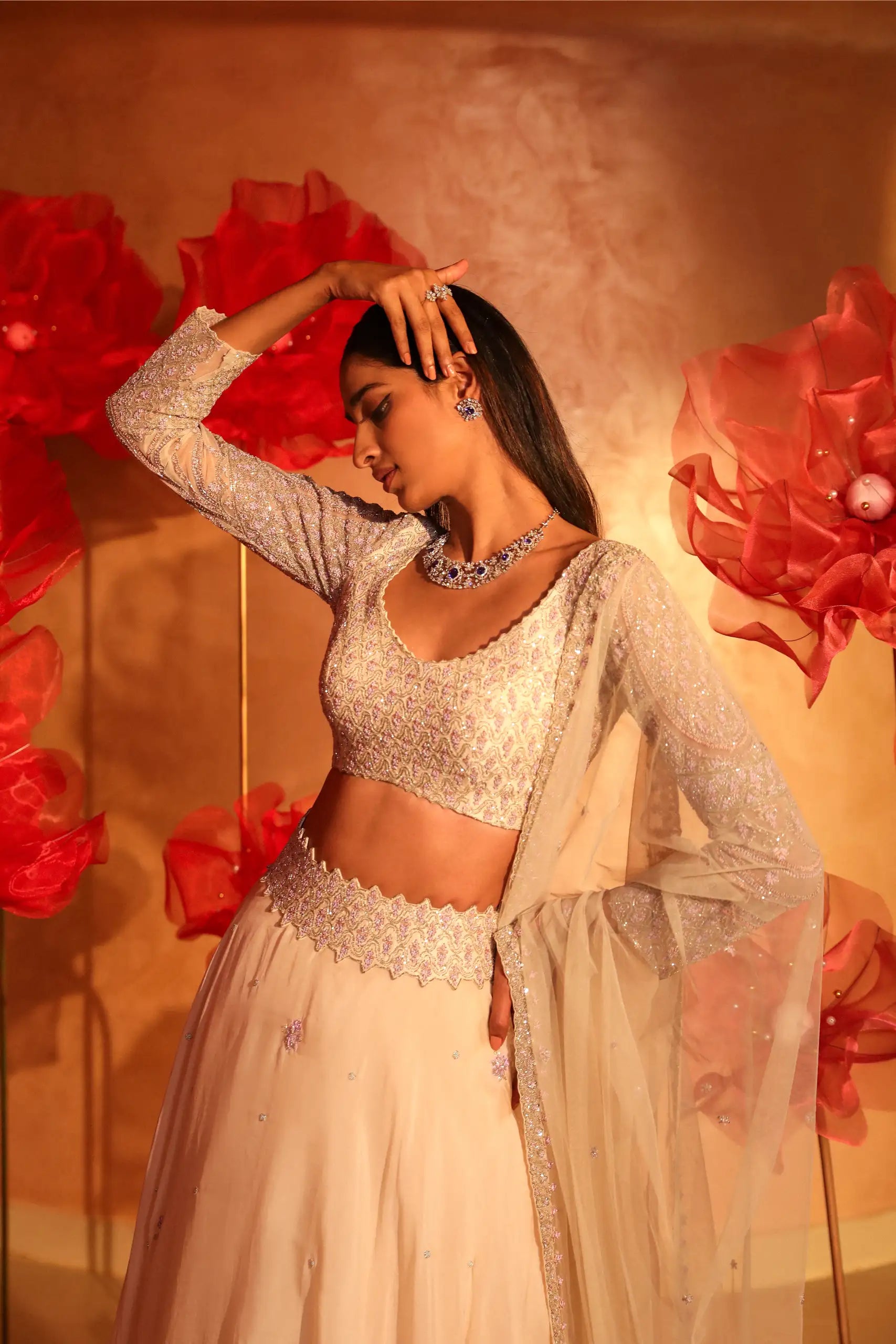 Glamarous Ivory Lehenga Set