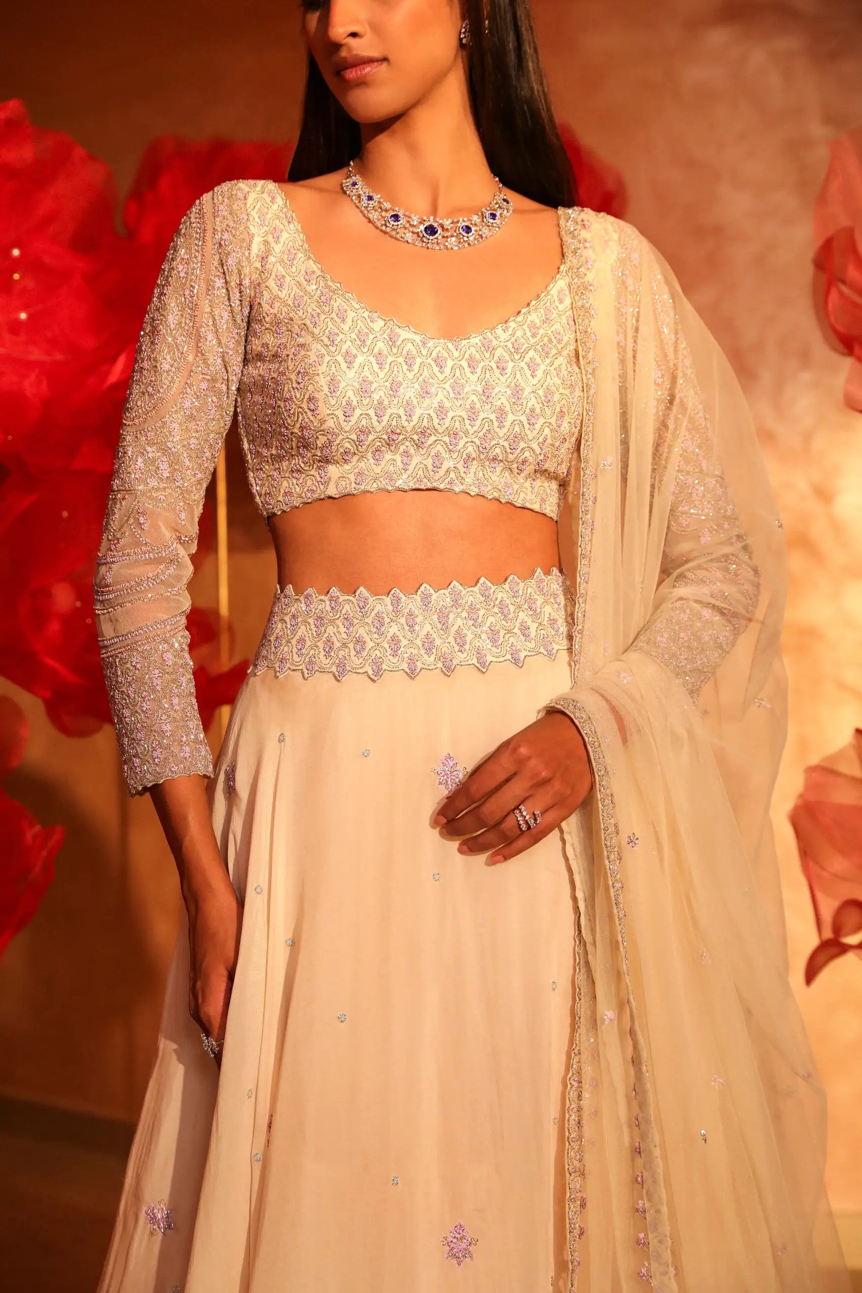 Glamarous Ivory Lehenga Set